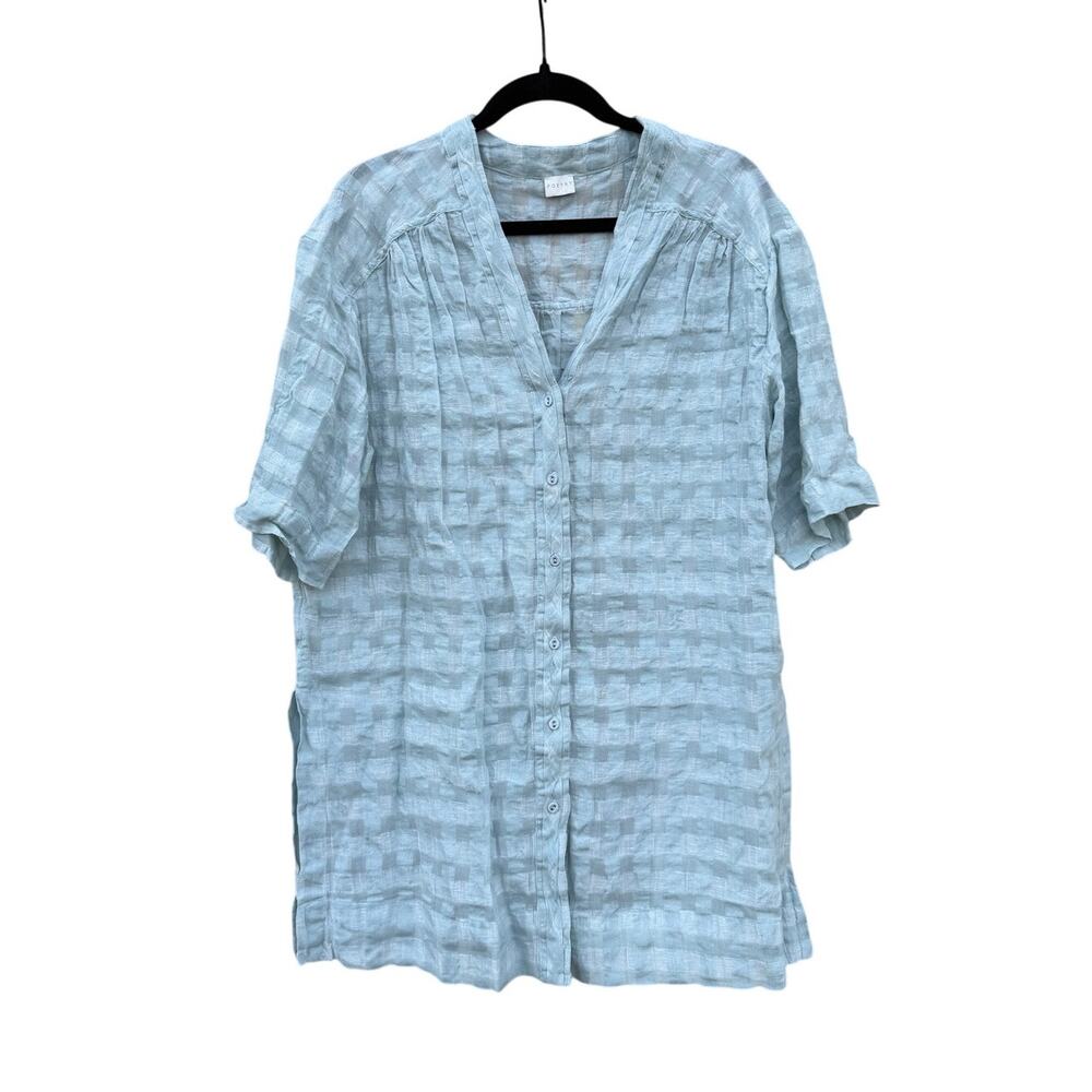 Poetry Short Sleeve Blue Linen Tunic Top Size 10 *Flaw